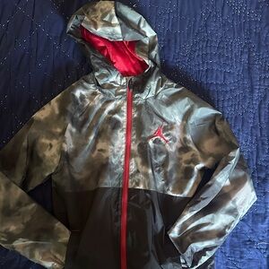 Boys' Grey & Red Jordan Hooded Windbreaker Jacket size L